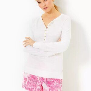 Lilly Pulitzer Leeson Long Sleeve Resortwear Cotton White Sweatshirt Size S